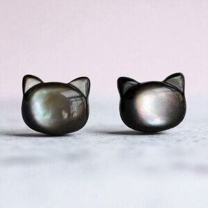 S925 Sterling Silver Black Cat Moonstone Stud Earrings